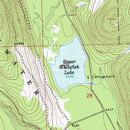 Topographic Map of Upper Whitefish Lake, MT