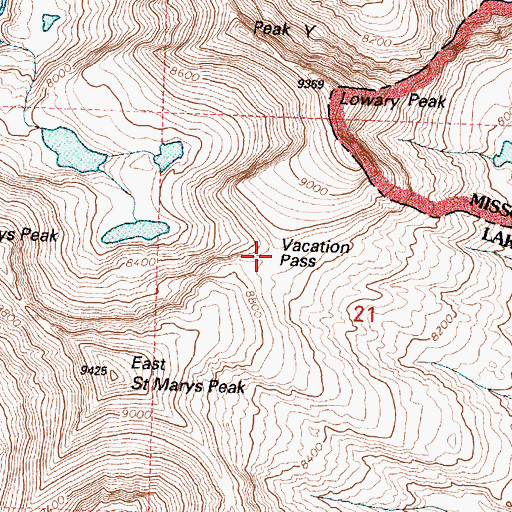 Topographic Map of Vacation Pass, MT