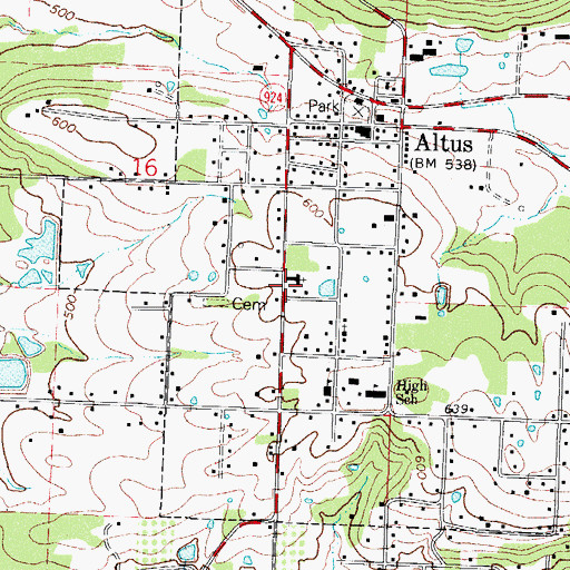 Topographic Map of Altus United Methodist Church, AR