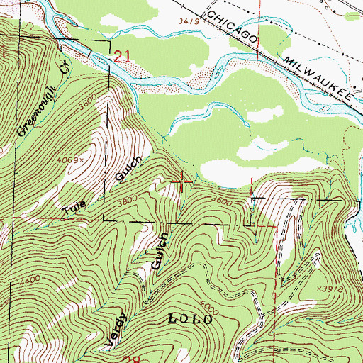Topographic Map of Verdy Gulch, MT