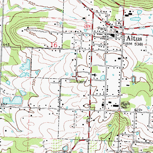 Topographic Map of Altus First Baptist Church, AR