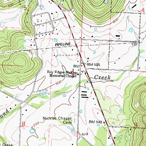 Topographic Map of Roy Edgar McKee Memorial Chapel, AR
