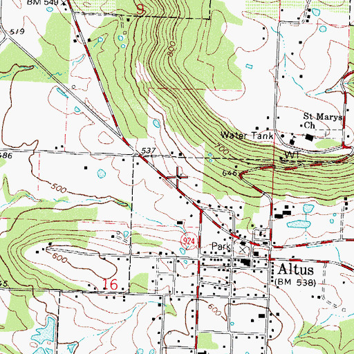 Topographic Map of Altus United Pentecostal Church, AR