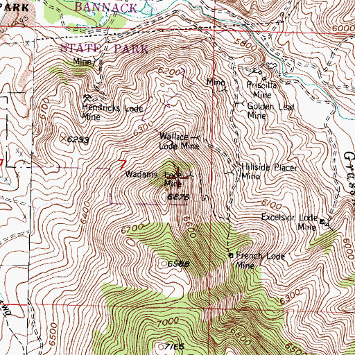 Topographic Map of Wadams Lode Mine, MT