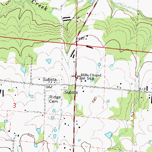 Topographic Map of Hills Chapel First Christian Church, AR
