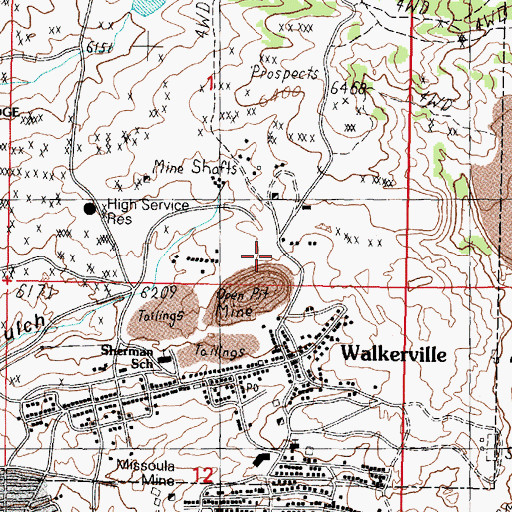 Topographic Map of Walkerville, MT