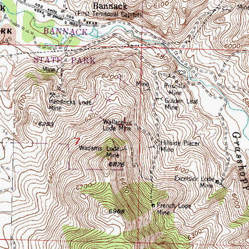 Topographic Map of Wallace Lode Mine, MT