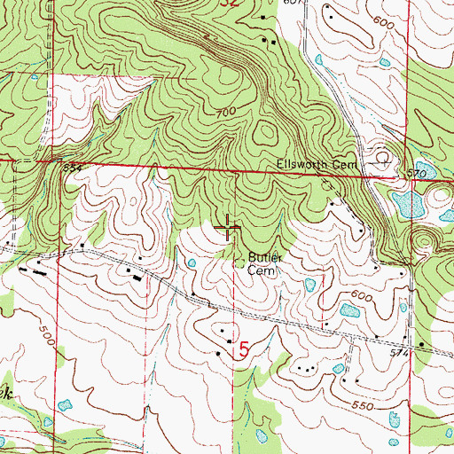 Topographic Map of Butler Cemetery, AR