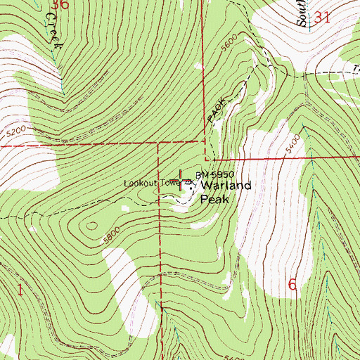 Topographic Map of Warland Peak, MT