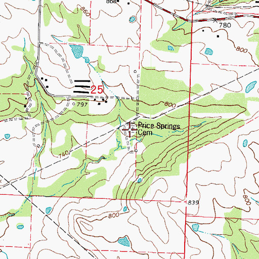 Topographic Map of Price Springs Cemetery, AR