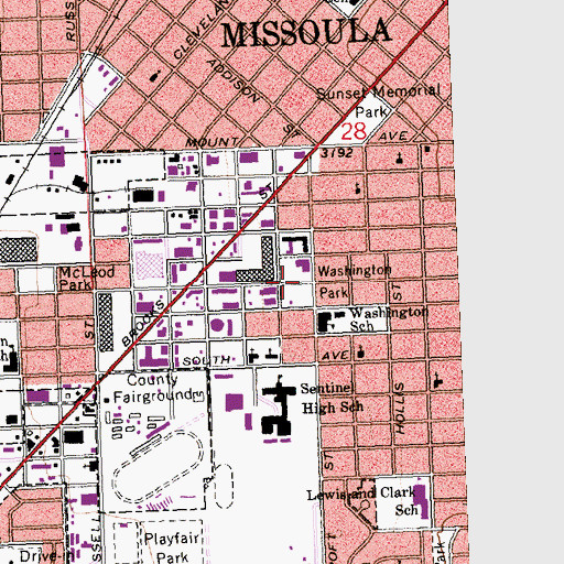 Topographic Map of Washington Park, MT