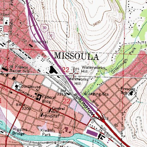 Topographic Map of Waterworks Hill, MT