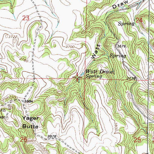 Topographic Map of Watt Draw Spring, MT