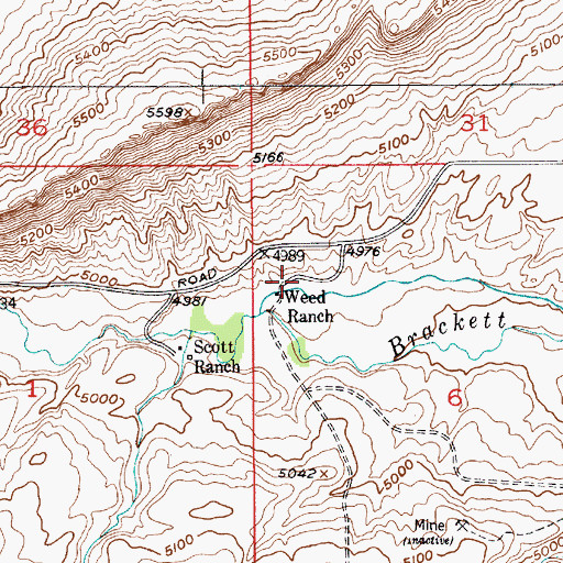 Topographic Map of Weed Ranch, MT