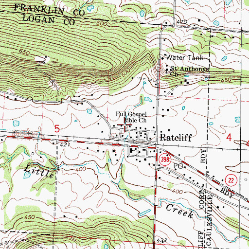 Topographic Map of Full Gospel Bible Church, AR