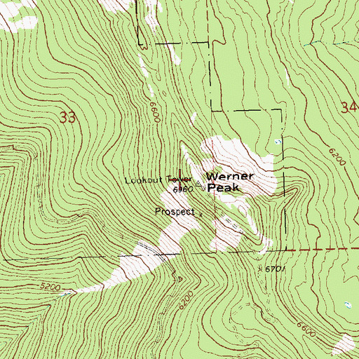 Topographic Map of Werner Peak, MT