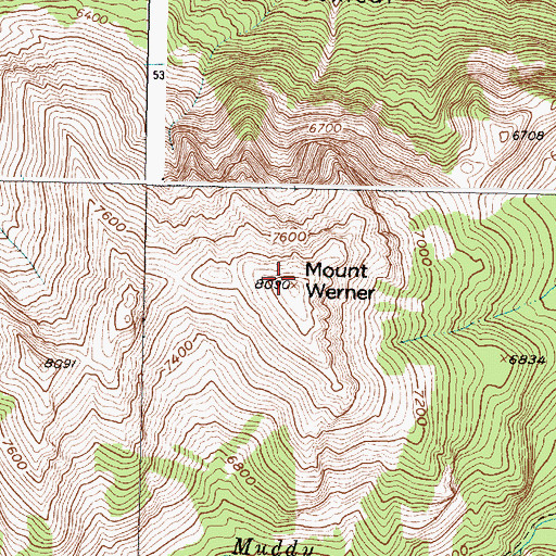 Topographic Map of Mount Werner, MT