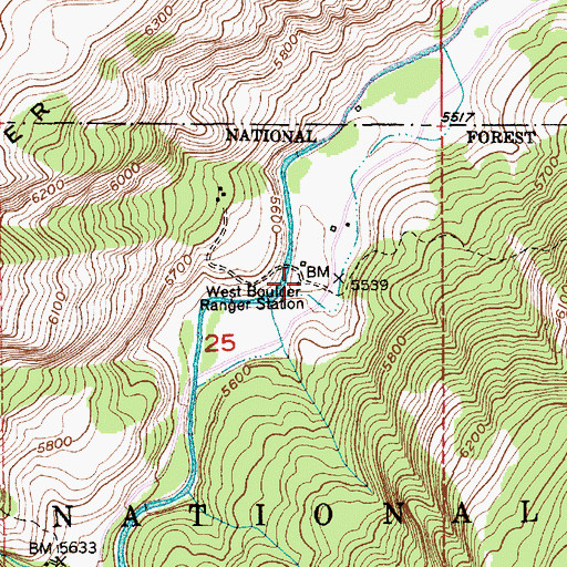 Topographic Map of West Boulder Ranger Station, MT