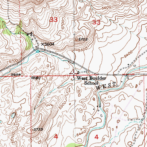 Topographic Map of West Boulder School (historical), MT