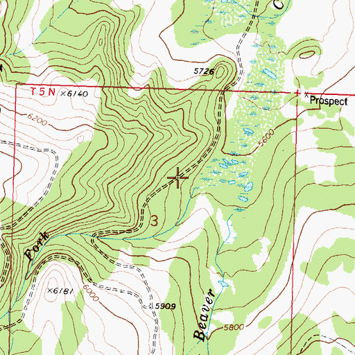 Topographic Map of West Fork Beaver Creek, MT