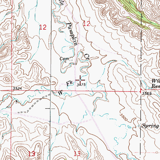 Topographic Map of West Fork Little Pumpkin Creek, MT