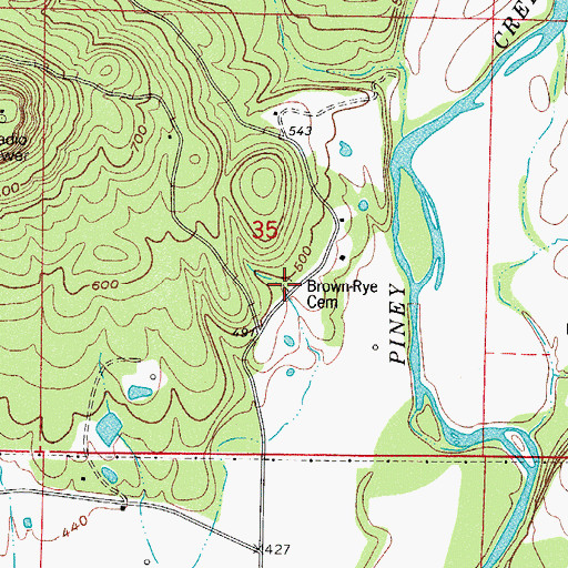 Topographic Map of Brown-Rye Cemetery, AR