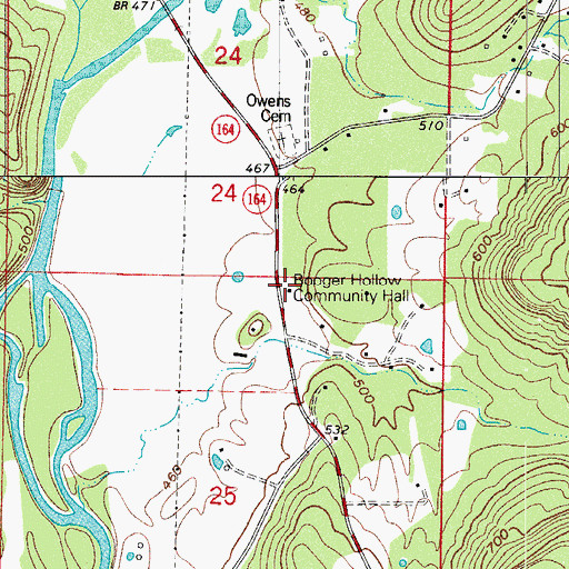 Topographic Map of Booger Hollow Community Hall, AR