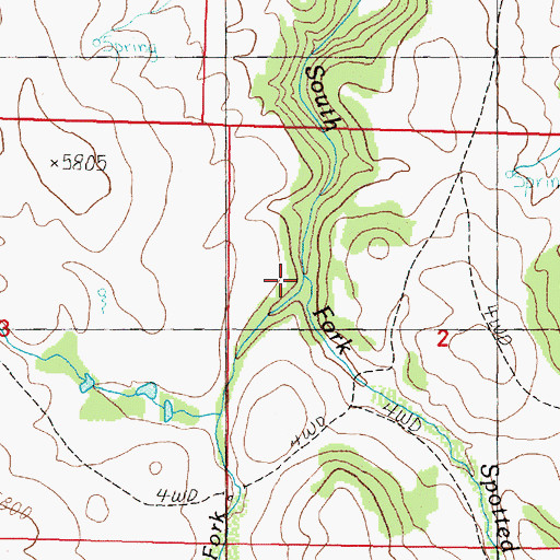 Topographic Map of West Fork Spotted Dog Creek, MT