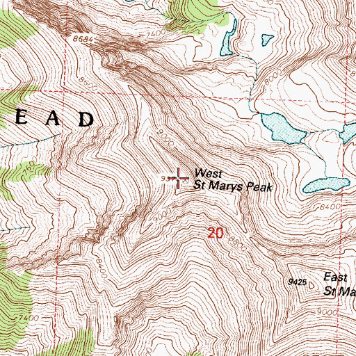 Topographic Map of West Saint Marys Peak, MT