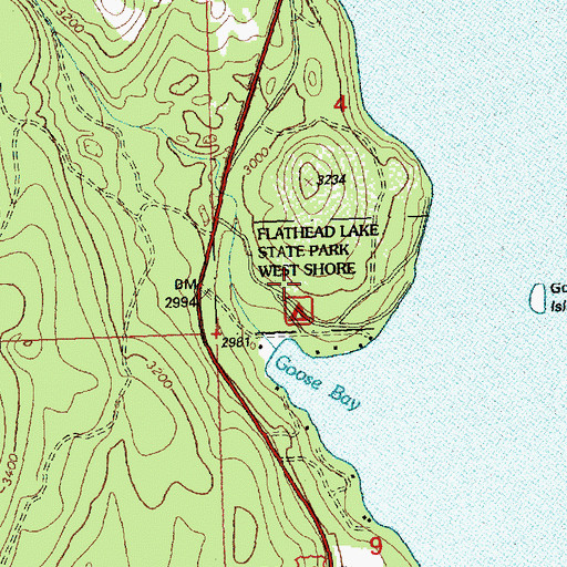 Topographic Map of Flathead Lake State Park - West Shore Unit, MT
