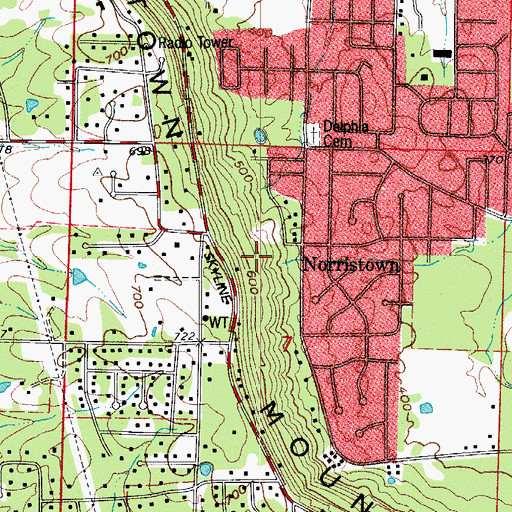 Topographic Map of Norristown, AR