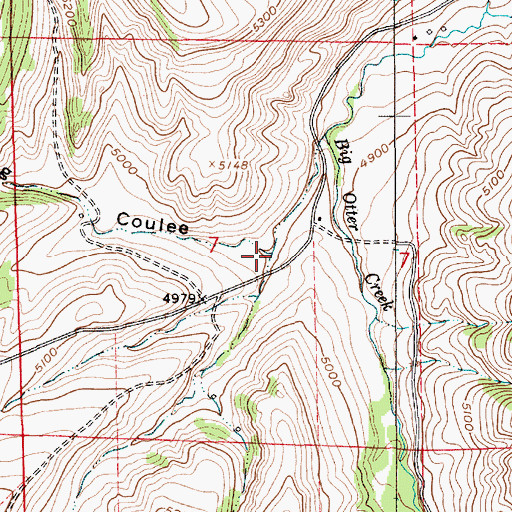 Topographic Map of Whiskey Spring Coulee, MT
