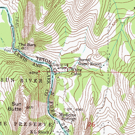 Topographic Map of White Cabin, MT