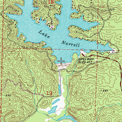 Topographic Map of Lake Norrell Dam, AR