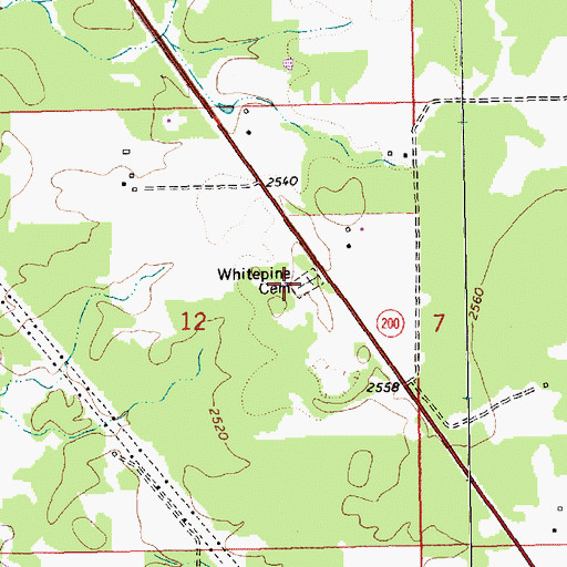 Topographic Map of Whitepine Cemetery, MT