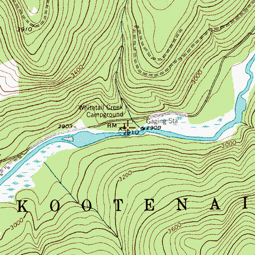 Topographic Map of Whitetail Creek, MT
