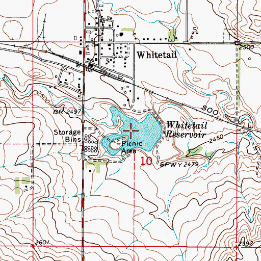 Topographic Map of Whitetail Reservoir, MT