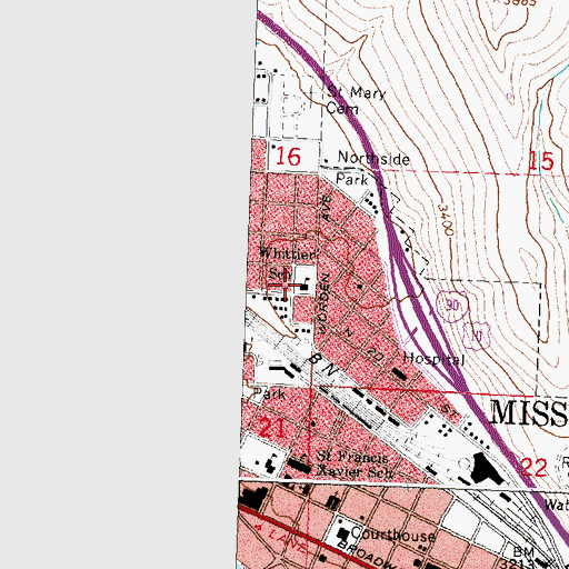 Topographic Map of Whittier School (historical), MT