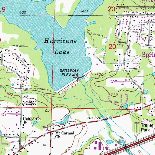 Topographic Map of Hurricane Lake Dam, AR