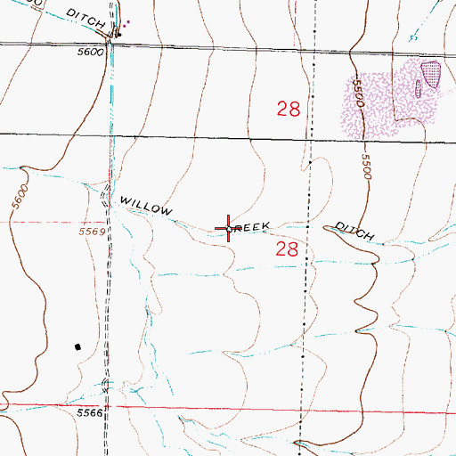 Topographic Map of Willow Creek Ditch, MT