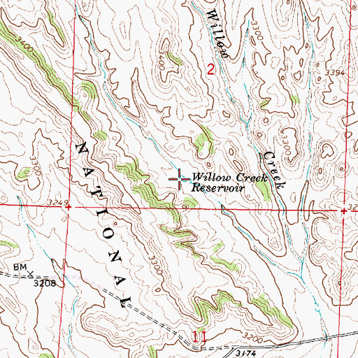 Topographic Map of Willow Creek Reservoir, MT