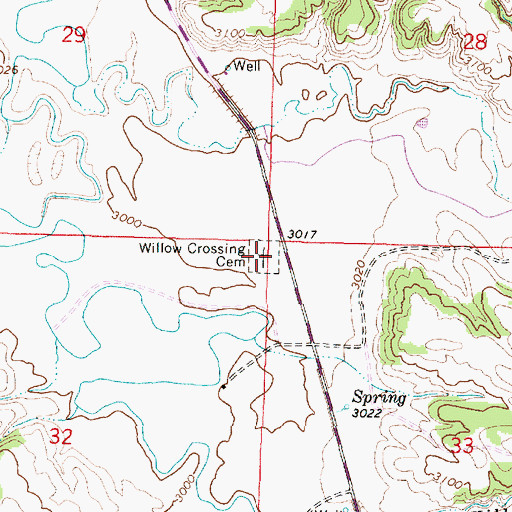 Topographic Map of Willow Crossing Cemetery, MT