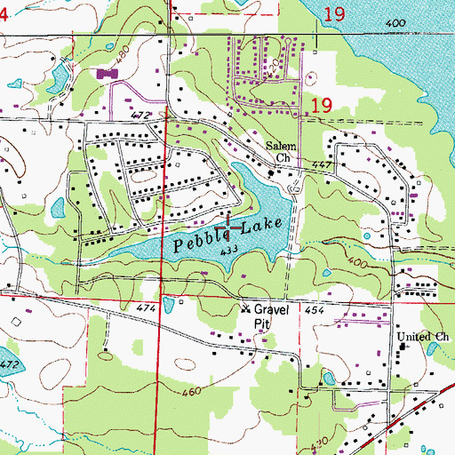 Topographic Map of Pebble Lake, AR