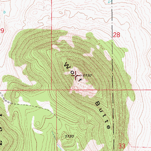 Topographic Map of Wolf Butte, MT
