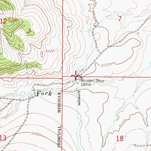 Topographic Map of Wooden Shoe Camp, MT