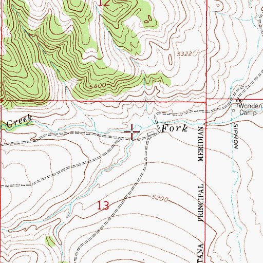 Topographic Map of Wooden Shoe Creek, MT