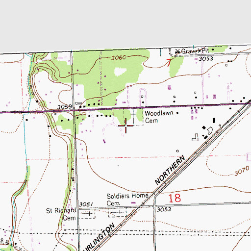 Topographic Map of Woodlawn Cemetery, MT