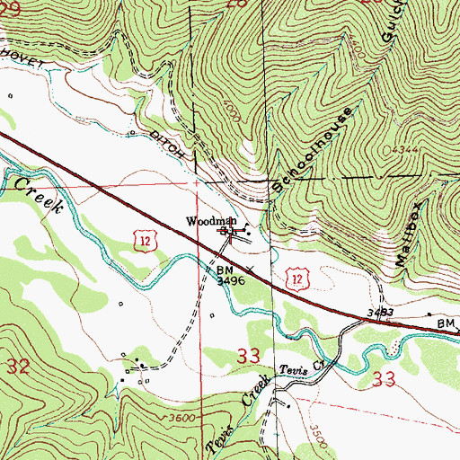 Topographic Map of Woodman School, MT