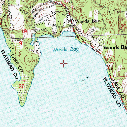 Topographic Map of Woods Bay, MT