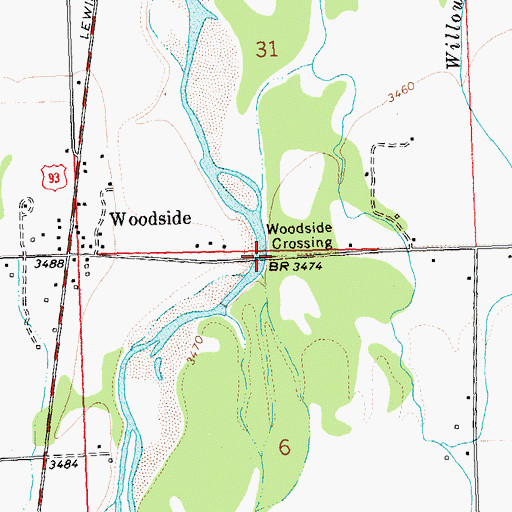 Topographic Map of Woodside Crossing, MT